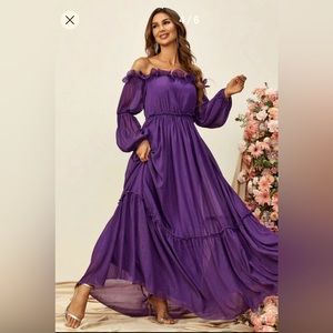 Faeriesty Sparkle Off the Shoulder Purple Maxi Dress